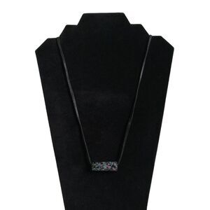 Handmade Black & Multicolored Polymer Clay Cylinder Bead Leather Cord Necklace